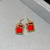 Pendientes de Flor de Zircón Rojo, Gota de Agua, Hoja y Borla, Pendientes Ligeros de Lujo de Gama Alta, Pendientes de Moda Versátiles para Mujer, Venta al por Mayor