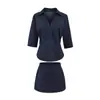 Conjunto de Roupa Feminina Sexy com Cós Ajustado, Gola Polo, Manga Média, Saia de Cintura Alta que Cobre o Quadril, Anti-Exposição