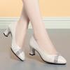Zapatos de tacón alto blanco cremoso para mujer, zapatos de madre, primavera y otoño 2023, tacón medio, zapatos profesionales para mujer, zapatos de vestir de una sola capa para mujeres de mediana edad