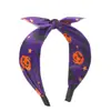Tela de Calabaza y Calavera de Halloween Europea y Americana Transfronteriza Edición Ancha Diadema Femenina Estampada Diadema de Lazo Festival de Fantasmas