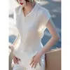 2025 Nova Chegada Camisa Branca de Manga Curta Feminina Verão Fino Estilo Coreano Chique Chique Bonita Camisa Plissada Top