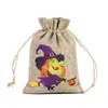 Venda Quente Transfronteiriça Halloween Saco de Tecido de Linho com Cordão Bolsinho Embalagem para Doces e Presentes de Halloween Bolsinho com Cordão de Linho