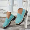 2025 Novos Mocassins de Primavera e Outono Tamanho Grande Casuais Camurça Estilo Britânico Sapatos Femininos Salto Bloco Plataforma Retrô Exportação