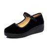 Zapatos de una sola capa de primavera y otoño, zapatos antiguos de tela de Beijing, zapatos de trabajo de hotel negros, zapatos de tela de tacón medio para mujer, zapatos de mujer con cinturón plano antideslizante