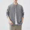 Camisa Japonesa Estilo Primavera e Outono com Gola Alta e Manga Longa para Homens Gola Redonda Solta Casual Algodão Puro Camisa Jaqueta Não Amassa Top Tendência