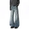 Jeans de Cintura Alta Americano Wide-Leg Masculino Outono Tendência Marca Soltos Retos Casuais Calças Longas Masculinas Emagrecedoras Calças Ligeiramente Flare