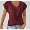 Bestseller transfronteiriço da Amazon: Camiseta lisa com decote V, top elegante de manga curta, roupas femininas primavera/verão, transfronteiriço da Amazon