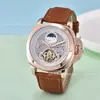 Dropshipping Forsining Esqueleto Completo Correa de Cuero Genuino Impermeable Reloj Mecánico Automático para Hombre Reloj para Hombre