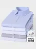 Camisas Masculinas 100% Algodão, Camisas Listradas Azuis de Alta Qualidade, Camisas que Não Amassam, Camisas Casuais de Negócios Masculinas de Alta Qualidade, Tamanhos Grandes