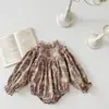 INS Primavera y Otoño Bebé Estampado Vintage Floral Camisa con Gorro de Manga Larga para Bebés Niñas Cuello Zou Zou Traje de Gateo
