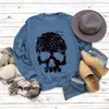Top con estampado de calaveras, cuello redondo, holgado, manga larga, suéter casual para mujer