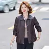 Chaqueta de Cuero para Mujer de Mediana Edad con Solapa Corta Ropa Exterior para Mujer Primavera Otoño Nueva Sensación de Alta Gama Ropa para Madres Solapa Talla Grande Chaqueta de Cuero
