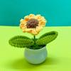 Plantas em Vasos Pequenos de Crochê Feitas à Mão, Flores de Lã Prontas para o Dia do Professor, Enfeites Artificiais Atacado, Buquês de Girassol Tecidos