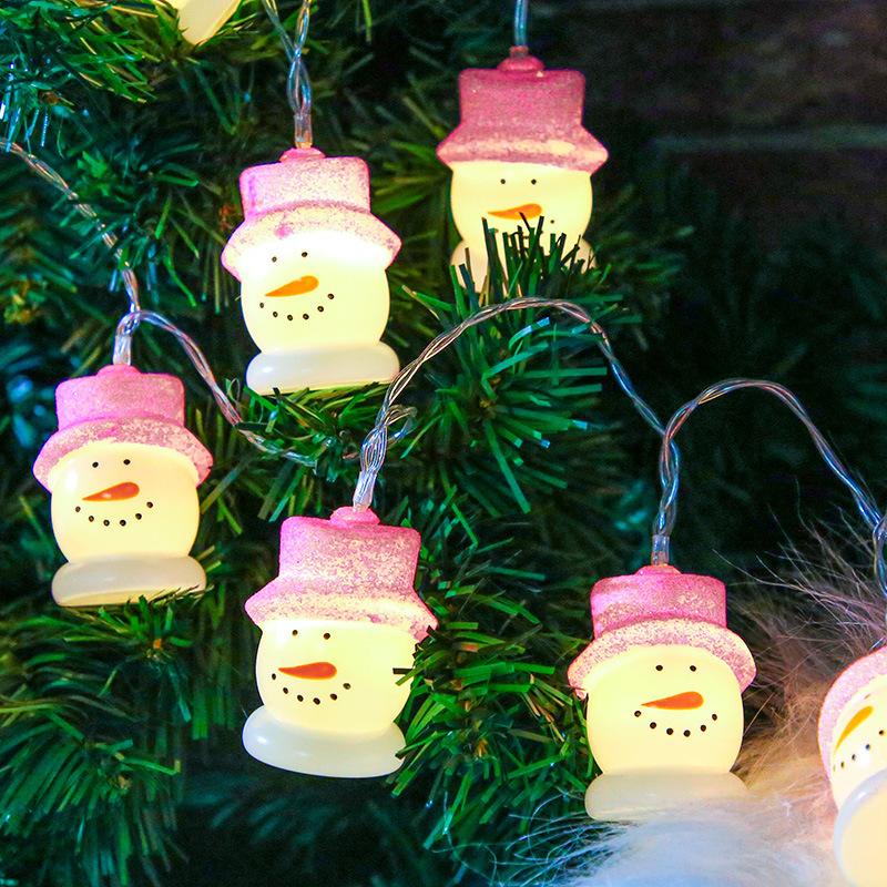 新款LED撒粉带帽雪人头电池盒灯串 圣诞节日装饰彩灯
