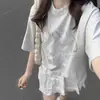Camiseta gris de manga corta talla grande para chicas gordas 200 jin 2026 nuevo verano lazo holgada de media manga top moderno