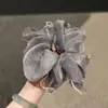 Goma para el pelo de malla esponjosa estilo retro francés para mujer, Cinchuelo para el pelo con perlas de lujo ligero, Accesorio para el pelo elegante y con estilo