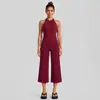 Conjunto de roupa de yoga transfronteiriço, conjunto de regatas esportivas de secagem rápida, cintura alta, modelagem solta, modelador, calças de perna reta, conjunto para corrida e fitness