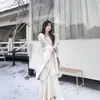 Otoño e Invierno Felpa Elegante Cardigan de Punto Abrigo Vestido para Mujer con Capucha de Alta Gama Holgado Abrigo Capa Engrosado