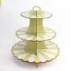 Estante de papel para pasteles de tres niveles, directo de fábrica, personalizado, con estampado dorado, para fiesta de cumpleaños, boda, desechable, expositor de postres