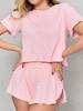 Traje de punto hueco transpirable europeo y americano transfronterizo Pijama sexy Pantalones cortos holgados de manga corta Conjunto de dos piezas Ropa de casa para mujer
