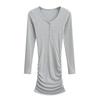 Nuevo Otoño Temprano Estilo Spice Girl Europeo y Americano Ajustado Elástico Sexy Cuello Redondo Hebilla Vestido Plisado