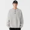 Suéter Henley Gris Retro Americano Nuevo Otoño/Invierno 2026 para Hombre, Estilo Casual, Chaqueta de Punto de Alta Gama