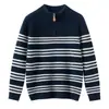 Nuevo Suéter de Punto Grueso de Cachemira con Cuello Medio y Media Cremallera para Niños y Niñas con Rayas de Bloques de Color Otoño/Invierno 2025