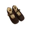 Sapatos Peludos Estilo Fada para Mulheres Outono e Inverno 2025 Sapatos Mary Jane Elegantes com Forro de Lã Solado Macio Antiderrapante Sapatos de Algodão com Saia