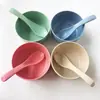 Conjunto de Colheres de Palha de Trigo Utensílios de Mesa Infantis Anti-Queda Anti-Queimadura Colher de Arroz e Sopa