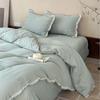 Conjunto de Cama Moderno Simples de Algodão com Gaze de Camada Dupla com Renda Bordada de Cogumelo, Conjunto Lavável Universal Amigo da Pele para Todas as Estações