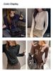 Camiseta Base Redonda de Estilo Europeo Personalizada para Mujer, Camiseta de Manga Larga de Moda de Gama Alta para Principios de Otoño Adecuada para Usar como Prenda Exterior