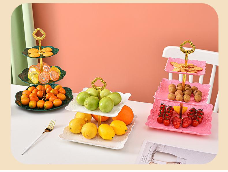 三层干果盘 零食架 水果盘果盘三层点心架塑料婚礼干果盘蛋糕盘水果盘蛋糕架生日糖轻奢果盘 果盘高级感轻奢 果盘春节 果盘中式 多层水果盘