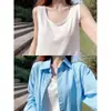 Camiseta sin mangas de cuello en U minimalista estilo coreano para mujer, Ropa de exterior de verano, Oculta los senos laterales, Algodón Copo de nieve, Diseño de tirantes finos