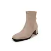 Botas Emagrecedoras Estilo Coreano Femininas com Tornozelo Elástico Outono/Inverno Novas Bico Redondo Zíper Traseiro Cor Sólida Salto Alto Robusto Botas de Tornozelo Botas Femininas 40