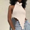 2026 Lançamento Primavera/Verão Transfronteiriço Novo Amazon Suéter de Tricô com Gola Alta Irregular Sexy Costas Nuas para Mulheres