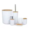 Set de Baño de Bambú y Madera Lavabo Encimera Artículos de Tocador Escobilla para Inodoro Papelera Accesorios de Baño