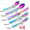 Venta al por mayor de vajilla de acero inoxidable para Amazon transfronterizo, estilo europeo, hotel, titanio brillante, negro, juego principal de cuatro piezas, cuchillo, tenedor y cuchara de regalo