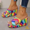 Sandalias de Mujer Coloridas, Sandalias de Cuña Planas de Verano, de una Sola Tira, de Tacón Alto, Casual para Exteriores, Antideslizantes