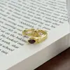 Anillos Vintage de Lujo de Gama Alta Apilables para Mujer con Circonitas Moradas
