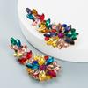Série de Brincos Geométricos Longos Florais Coloridos com Strass Personalizados para Mulheres Europeus e Americanos Transfronteiriços Brilhantes Exagerados
