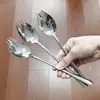 Aço Inoxidável 304 Garfo e Colher Integrados Criativo Garfo e Colher para Salada de Macarrão com Colher e Garfo Dentados Garfo para Sobremesa e Bolo Ok Garfo e Colher