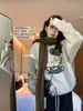 Venta de Liquidación, Sin Devoluciones ni Cambios, Té Verde Limón Otoño e Invierno Estilo Americano Estampado de Dibujos Animados Corte Holgado Adelgazante Casual Cuello Redondo Sudadera de Forro Polar