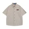 Camisa Masculina de Manga Curta Listrada Estilo Japonês, Top de Verão, Marca da Moda, Camisa Estilosa e Descolada Estilo Hong Kong