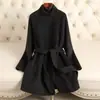 Abrigo de lana de alpaca para mujer, nueva colección otoño/invierno 2026, cuello alto, abrigo de lana de longitud media, estilo elegante para mujeres petite