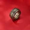 Anillo de Cobre Vintage Desgastado con Mantra de Seis Palabras, Inspirado en el Zen, Joyería de Nuevo Estilo Chino
