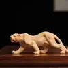 Cipreste Leopardo Tigre Leopardo Pequeno Ornamento Madeira Maciça Brinquedo de Mão Peça de Mão para Atração de Riqueza Artesanato Portátil