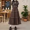 Falda de Terciopelo tipo Pastel para Mujer, Nueva Falda Larga de Línea A con Volantes de Cintura Alta para Otoño e Invierno, Falda de Paraguas Texturizada de Longitud Media