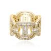 Jinao joyería Venta caliente europea y americana Cadena cubana anillo de cadena Chapado en oro real Circonita completa Anillo de hombre Hip hop