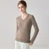 Suéter de cachemira 100% pura con cuello en V para mujer, nuevo estilo otoño e invierno, tejido de ochos, color liso, manga larga, corte ajustado, adecuado para ir al trabajo