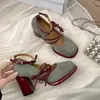 Tacones Altos Gruesos Estilo Francés Retro con Suela Roja para Mujer, Nuevo Modelo de Verano 2026, Que Aumentan la Altura, Adecuados para Vestidos, Zapatos Mary Jane Bajos
